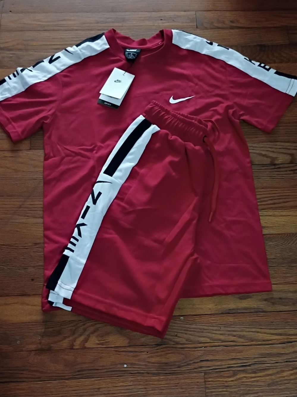 Nike Red Short Sleeve Tee & Shorts with White and Black Accents